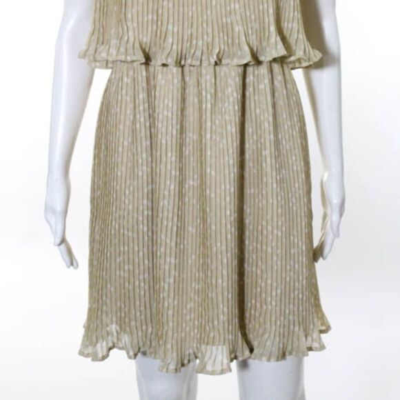 Central Park West Tan Pleated Polka Dot Dress M - Picture 2 of 7